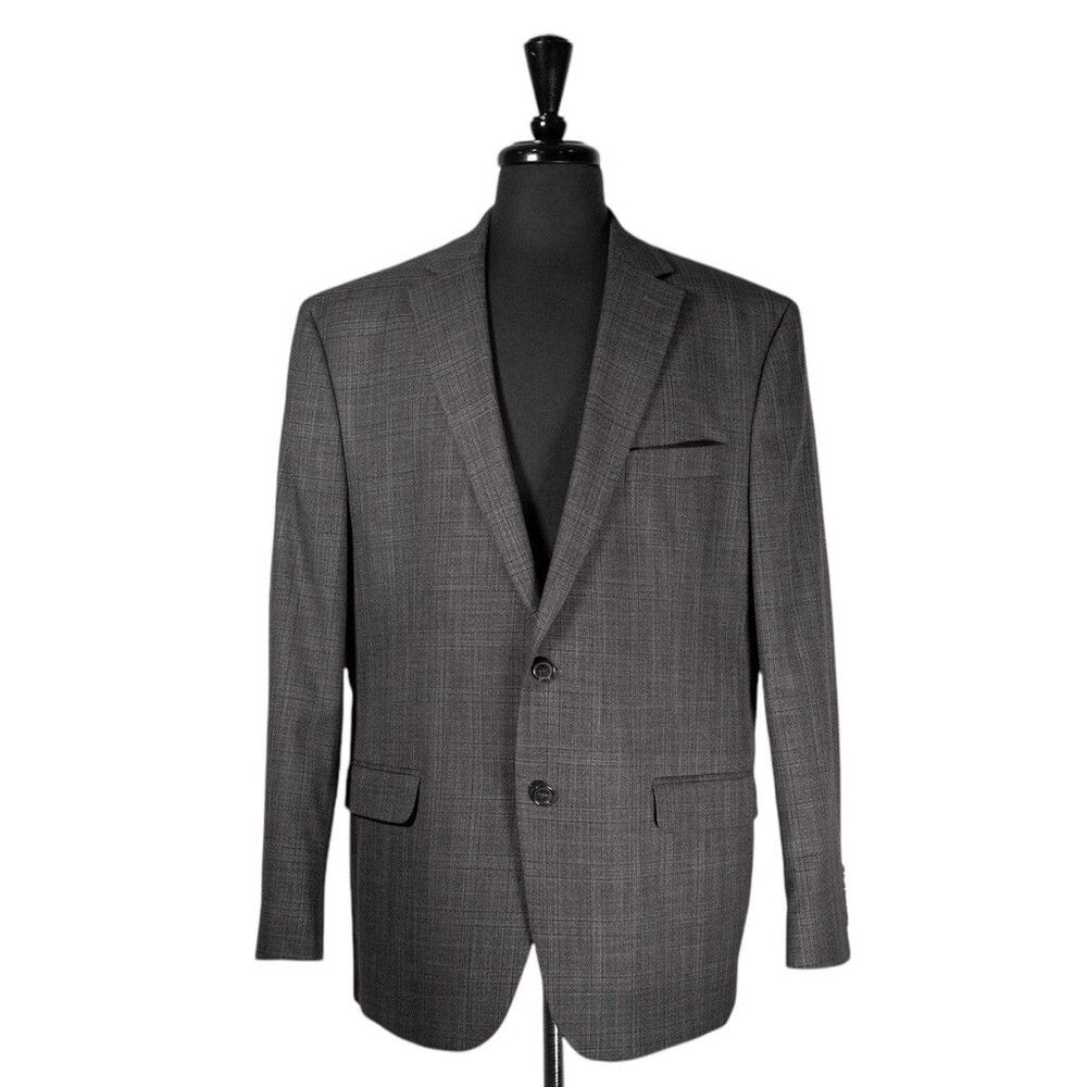Chaps Ralph Lauren Mens 44R Blazer Gray Plaid Stretch 2 Button Sport Coat Jacket